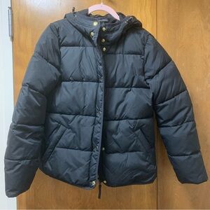 J Crew Mercantile Black Hooded Puffer Jacket Coat
Size S